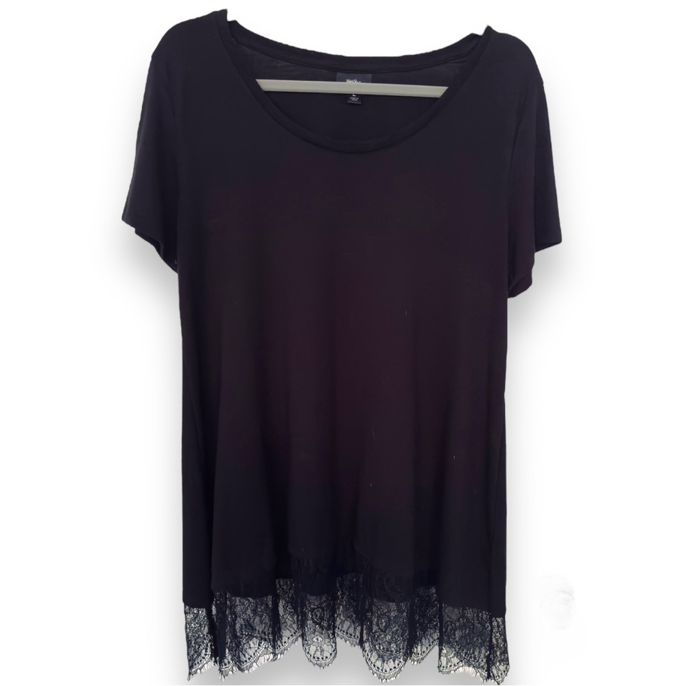MOSSIMO Black Lace Hem Short Sleeve T-Shirt Tee Swing Tunic Top - Women’s Shirt - Picture 5 of 17